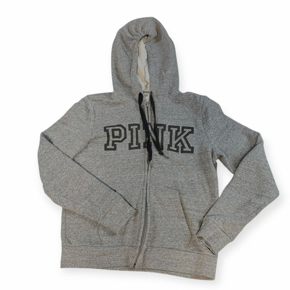PINK Victoria’s Secret Women’s Gray Long Sleeve Full-Zip Hoodie Size Medium